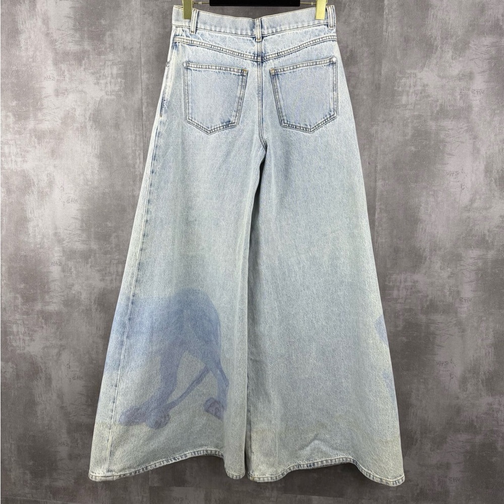 ❌sold❌🚩steal Authentic CHANEL Light Blue Flare Jeans with Animal Print - Picture 2 of 8